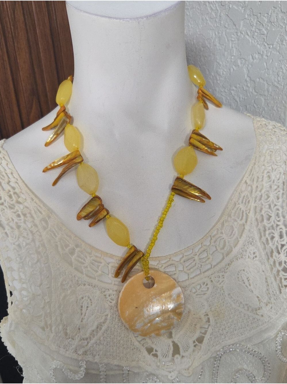 Yellow Shell Pendant Necklace - Women Jewelry